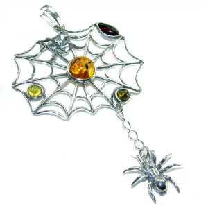 Spider's Web Authentic Golden Baltic Amber .925 Sterling Silver beautifully handcrafted Pendant