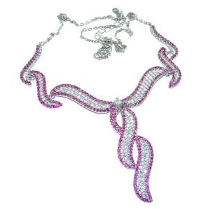 Precious Red and White Bow genuine 22.9 carat Ruby .925 Sterling Silver handcrafted Necklace